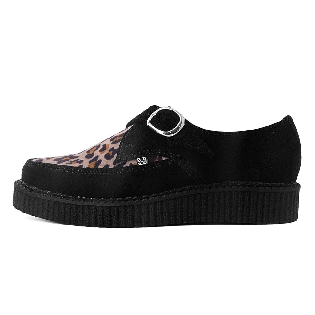 TUK Shoes Pointed Creeper  Black Suede & Leopard Print