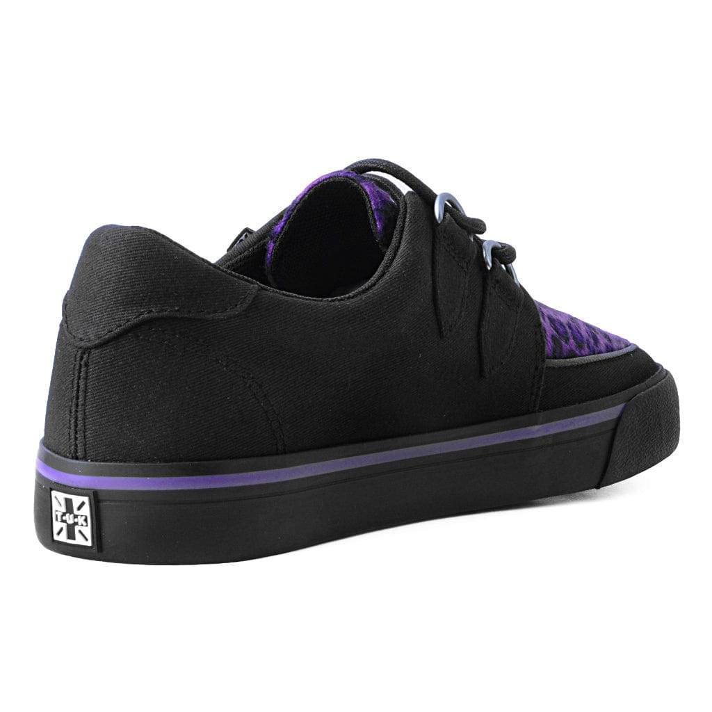 TUK Shoes Creeper Sneaker Black Canvas & Purple Leopard Fur