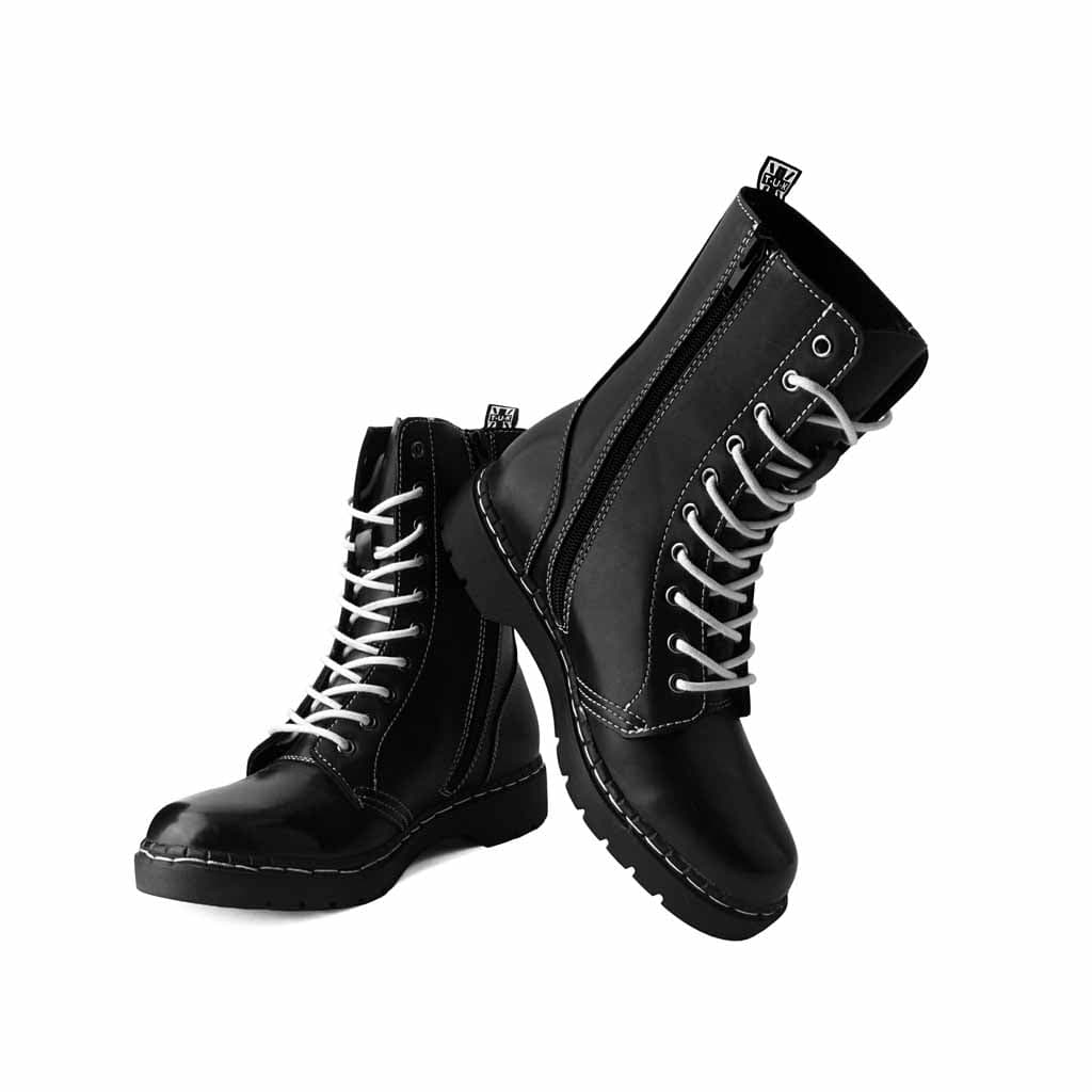 TUK Shoes 1991 Original 10-Eye Boot Black Vegan Leather & White Stitch