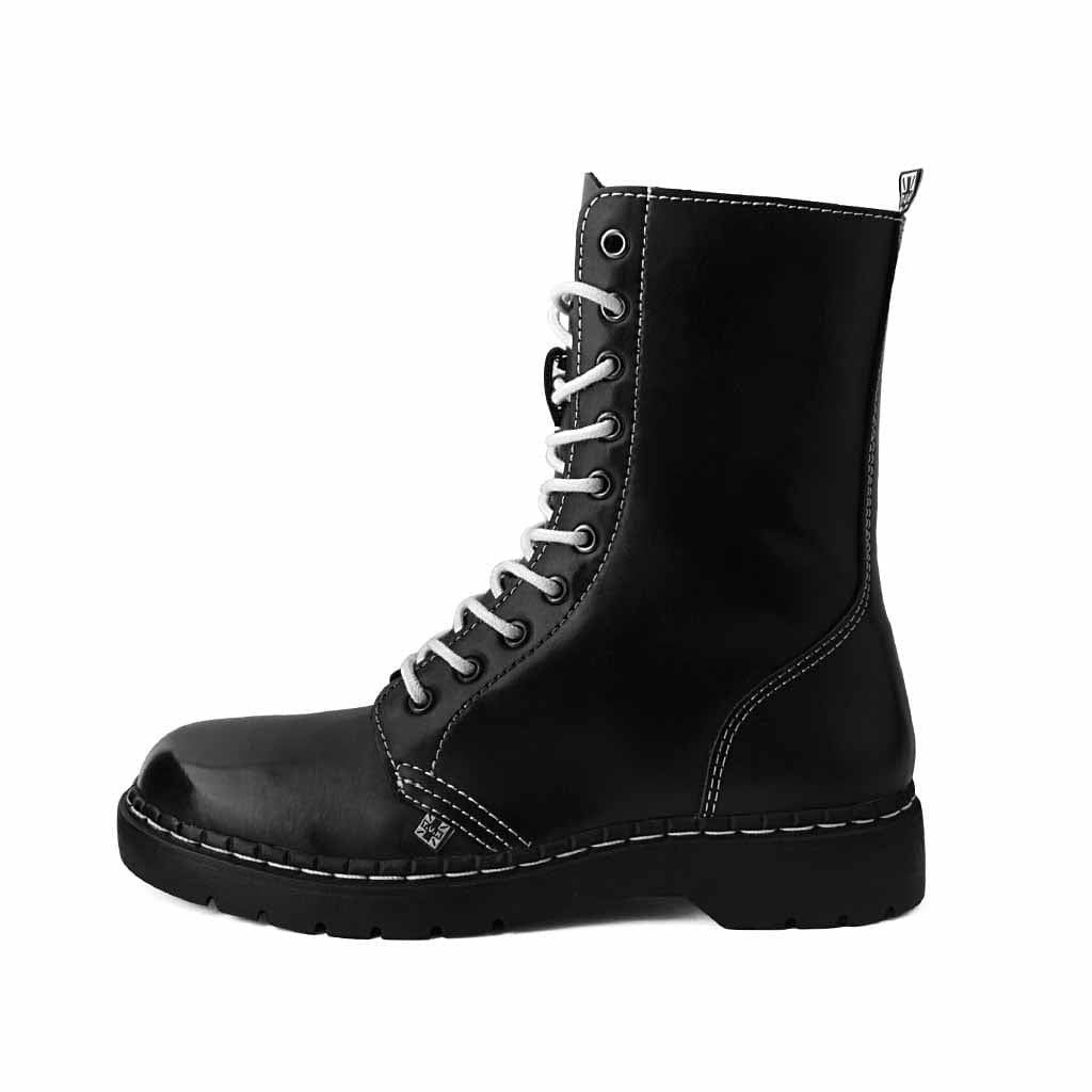 TUK Shoes 1991 Original 10-Eye Boot Black Vegan Leather & White Stitch