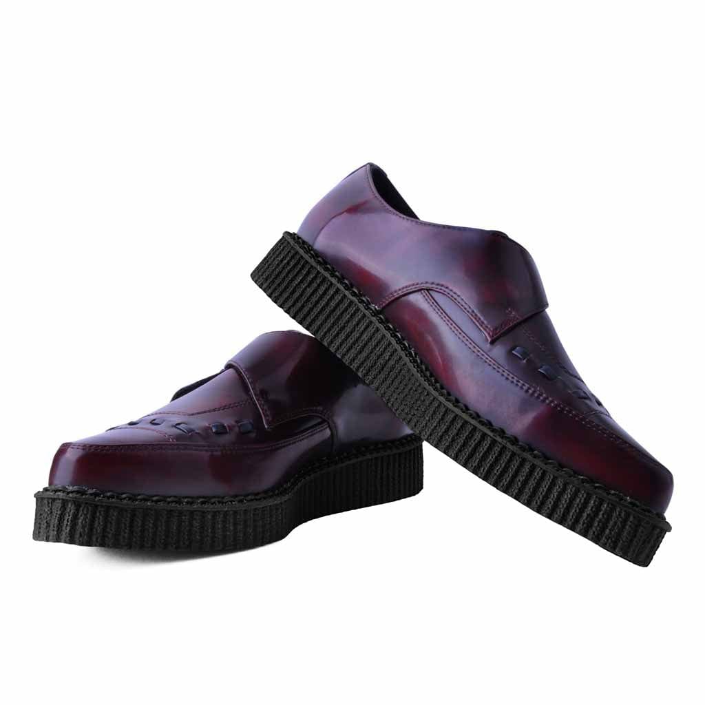 TUK Shoes Pointed Creeper Monk Buckle Burgundy Vegan Leather