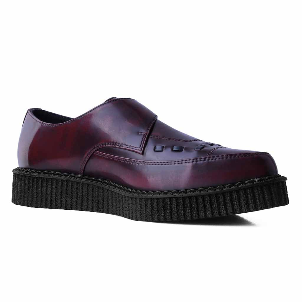TUK Shoes Pointed Creeper Monk Buckle Burgundy Vegan Leather