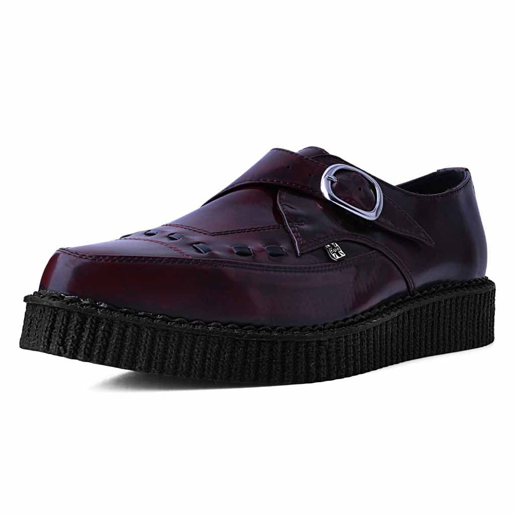 TUK Shoes Pointed Creeper Monk Buckle Burgundy Vegan Leather