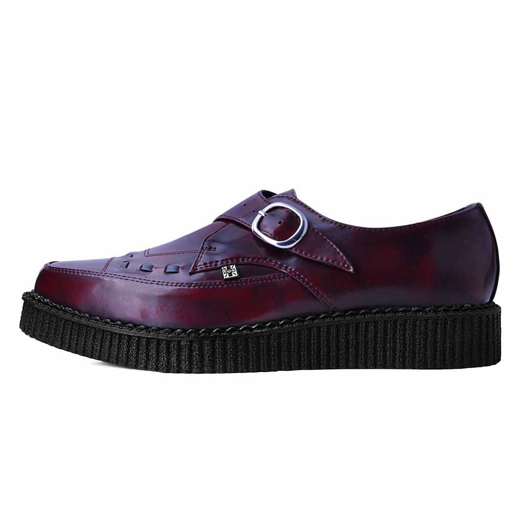 TUK Shoes Pointed Creeper Monk Buckle Burgundy Vegan Leather