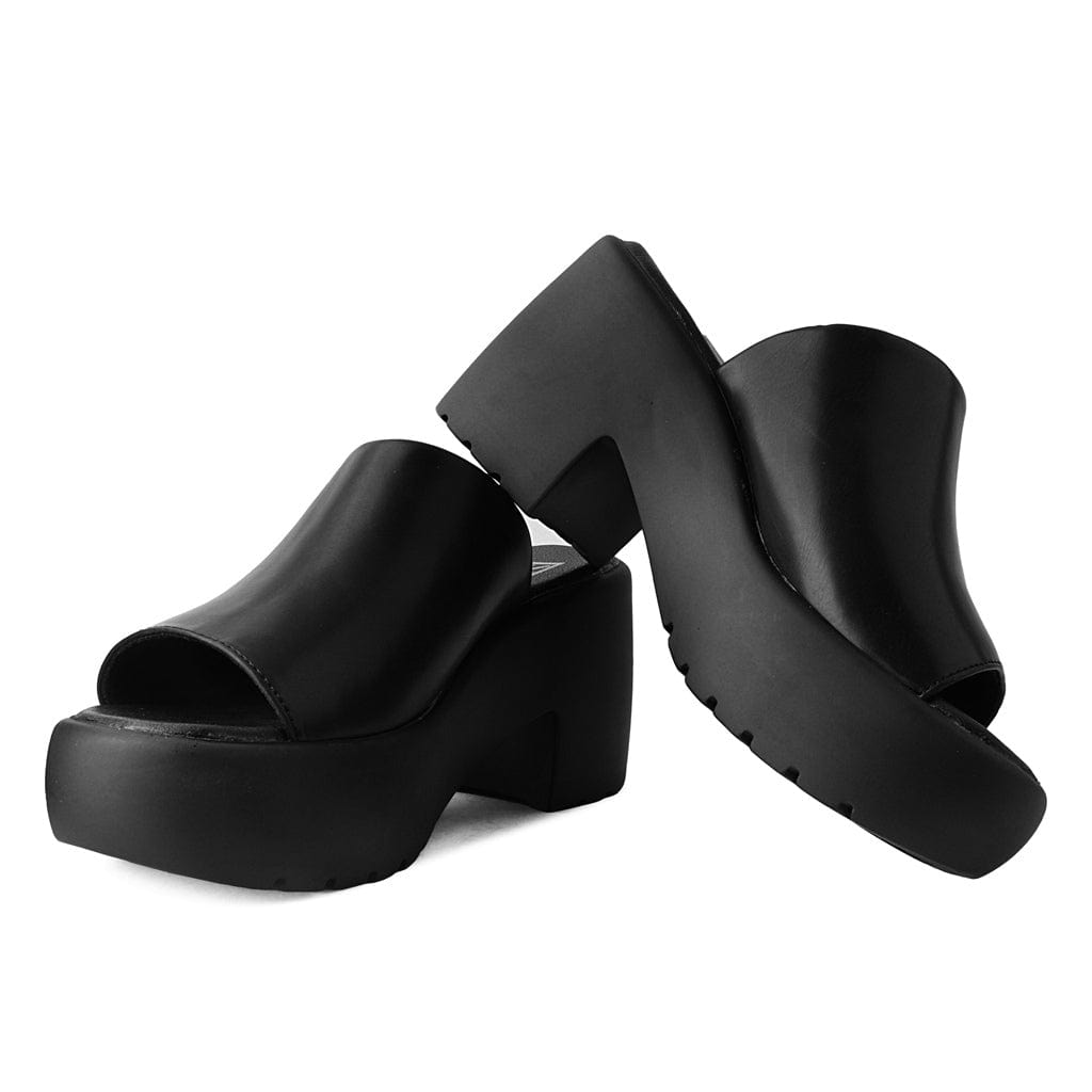 TUK Shoes Bubble Heel Mule Platform Sandal Black Vegan Leather