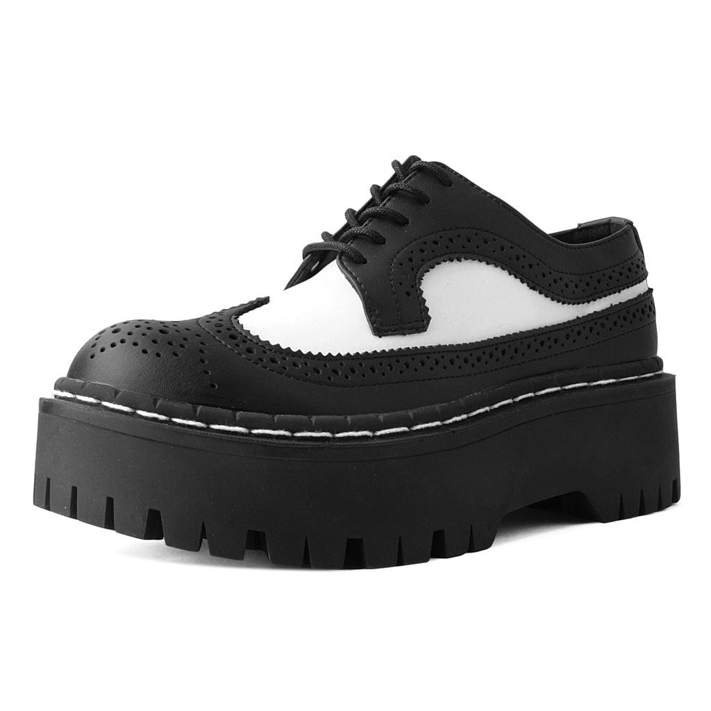 TUK Shoes Double Decker Brogue Lace Up Black & White TUKskin™
