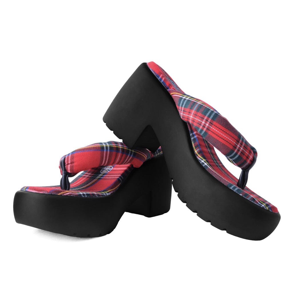 TUK Shoes Bubble Heel Platform Thongs Red Tartan