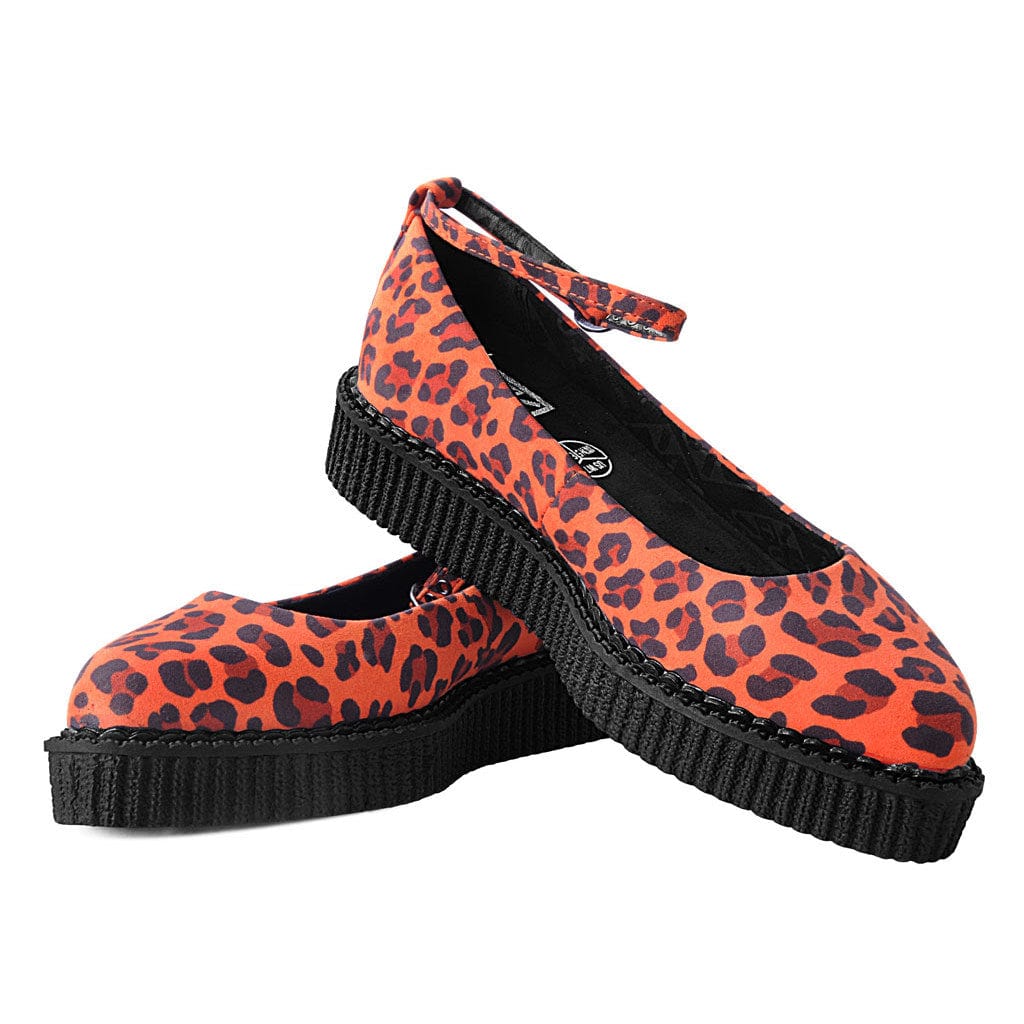 TUK Shoes Ballet Creeper Ankle Strap Orange Leopard Print