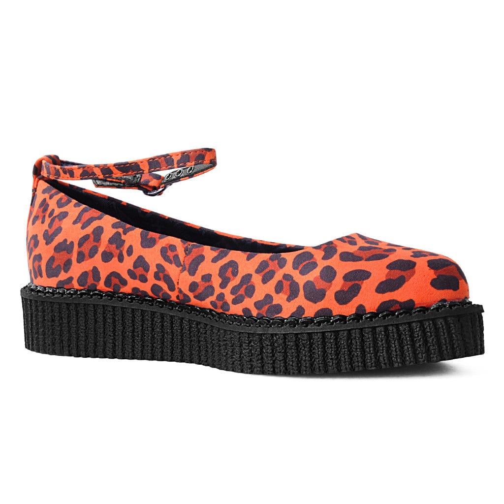 TUK Shoes Ballet Creeper Ankle Strap Orange Leopard Print