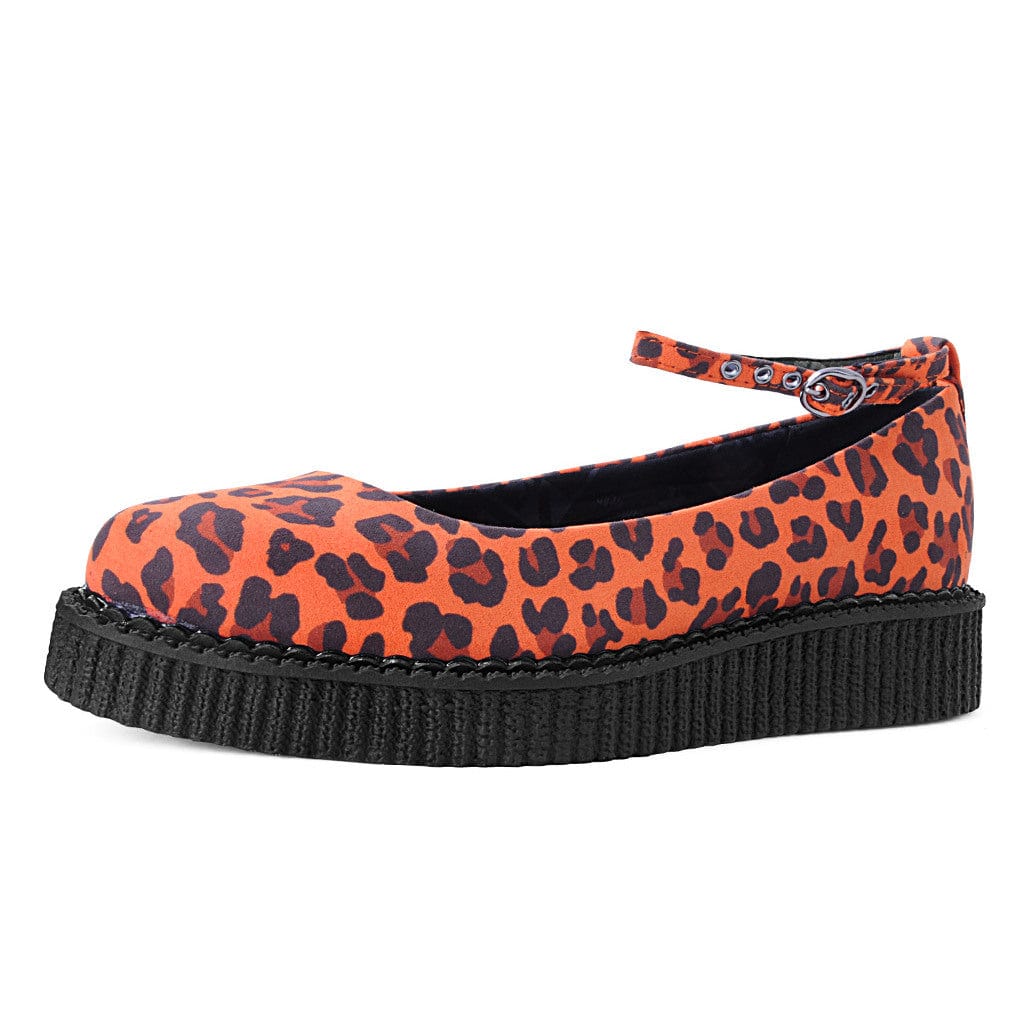TUK Shoes Ballet Creeper Ankle Strap Orange Leopard Print