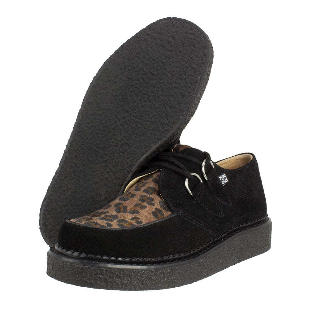 TUK Shoes 1970 Original Creeper Black Suede & Leopard Print