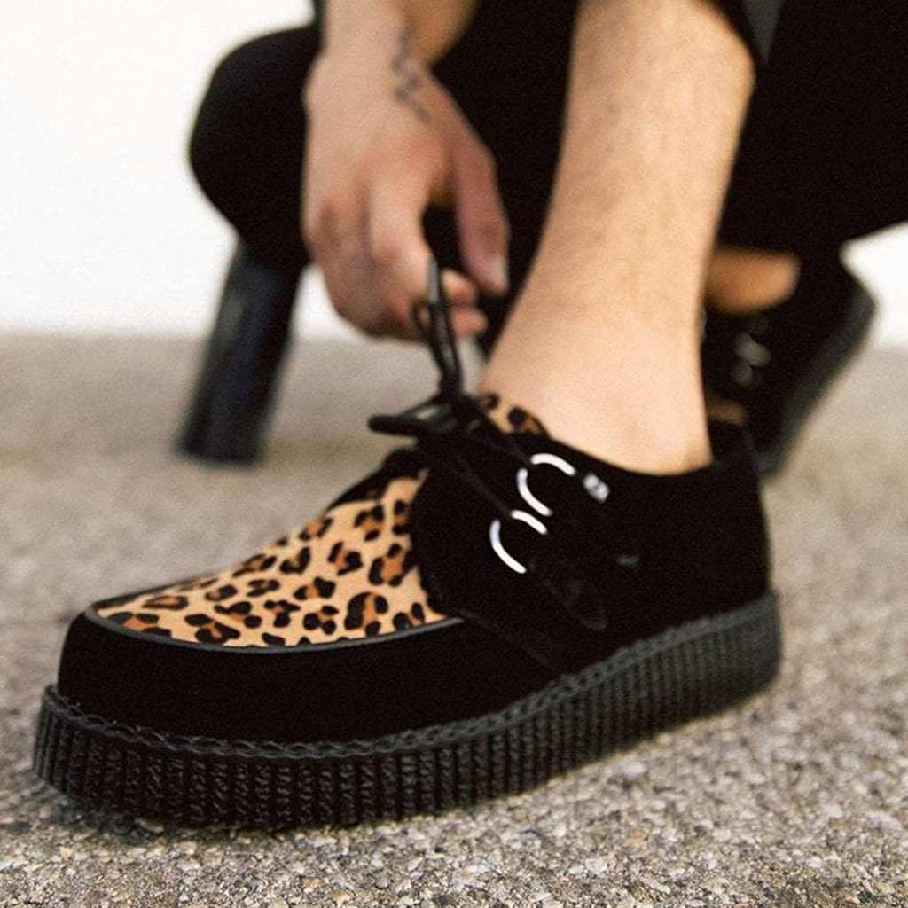 TUK Shoes Viva Ultra Low Toe Creeper Black / Leopard Suede