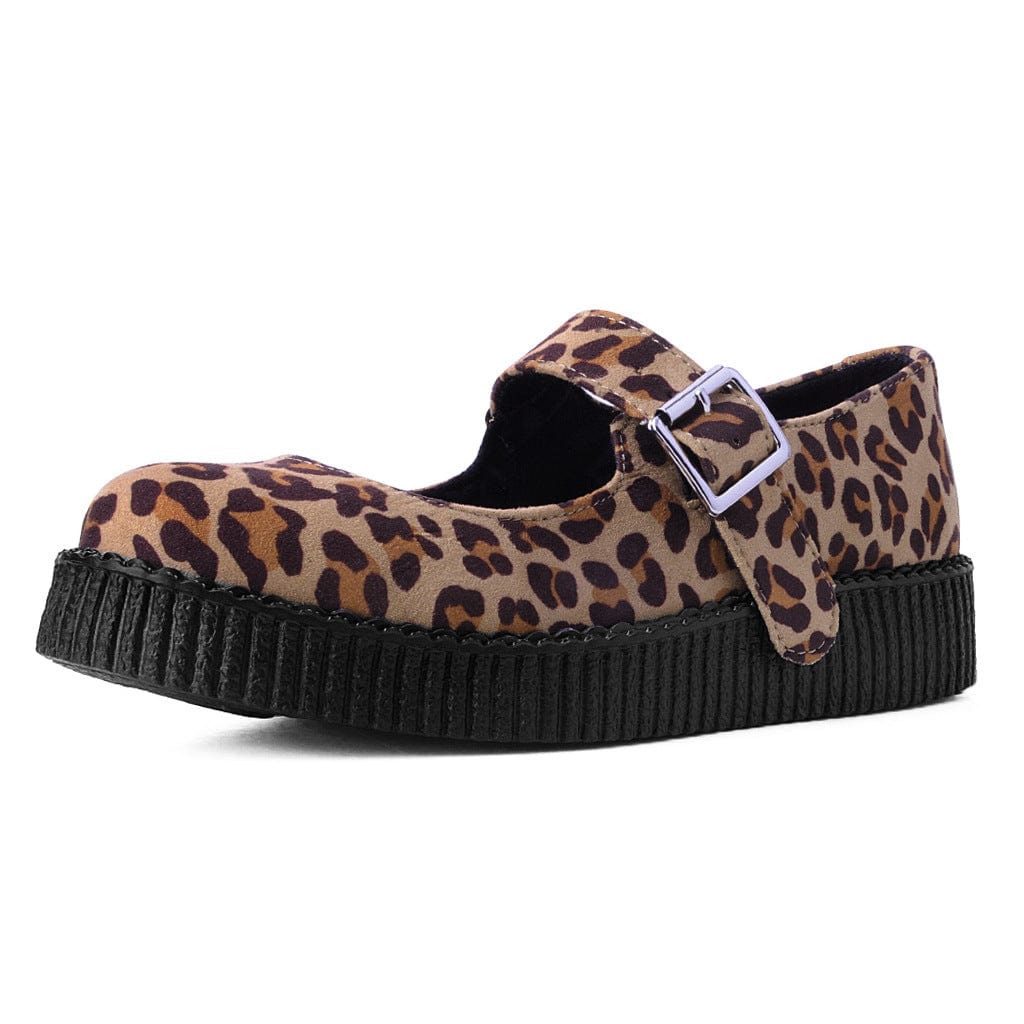 TUK Shoes Viva Flex Mary Jane Natural Leopard Faux Suede