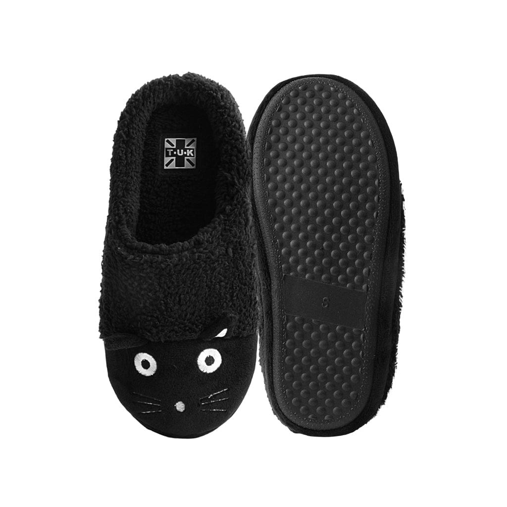 TUK Shoes Slipper Black Kitty Faux Fur