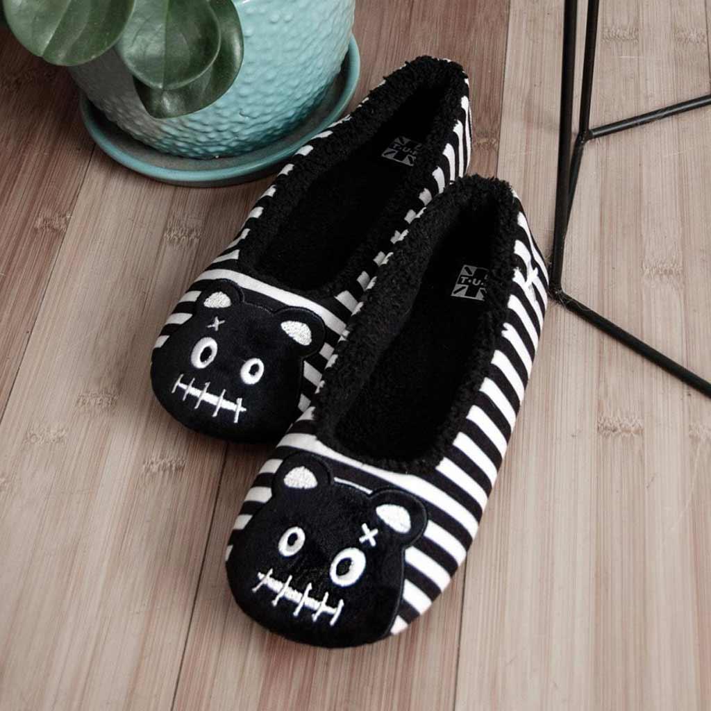 TUK Shoes Slipper Black & White Stripe Punk Teddy