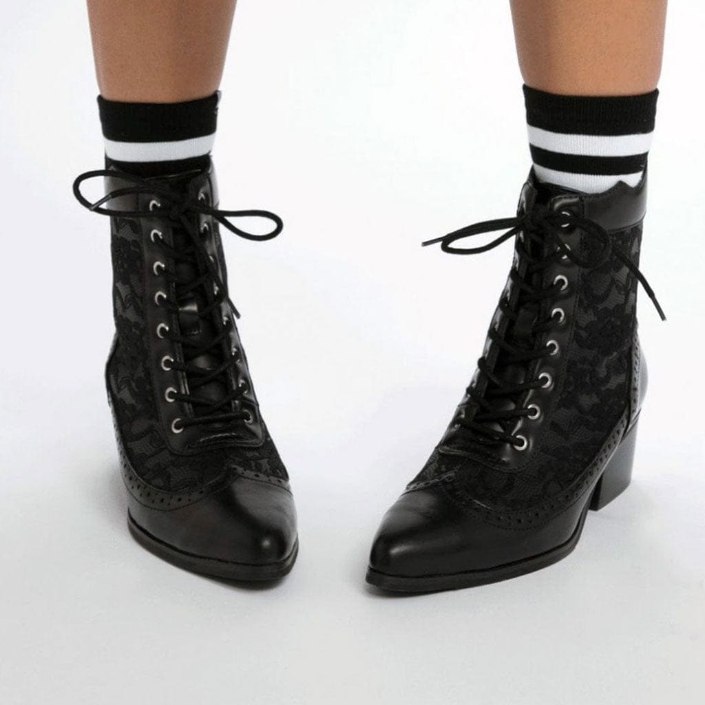 TUK Shoes Anarchic Pointed Cuban Heel Victorian Lace Black Vegan Leather