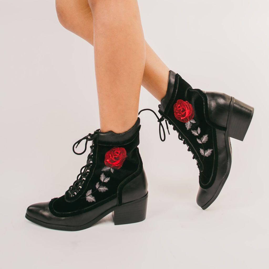 TUK Shoes Anarchic Pointed Cuban Heel Boot Black Velvet