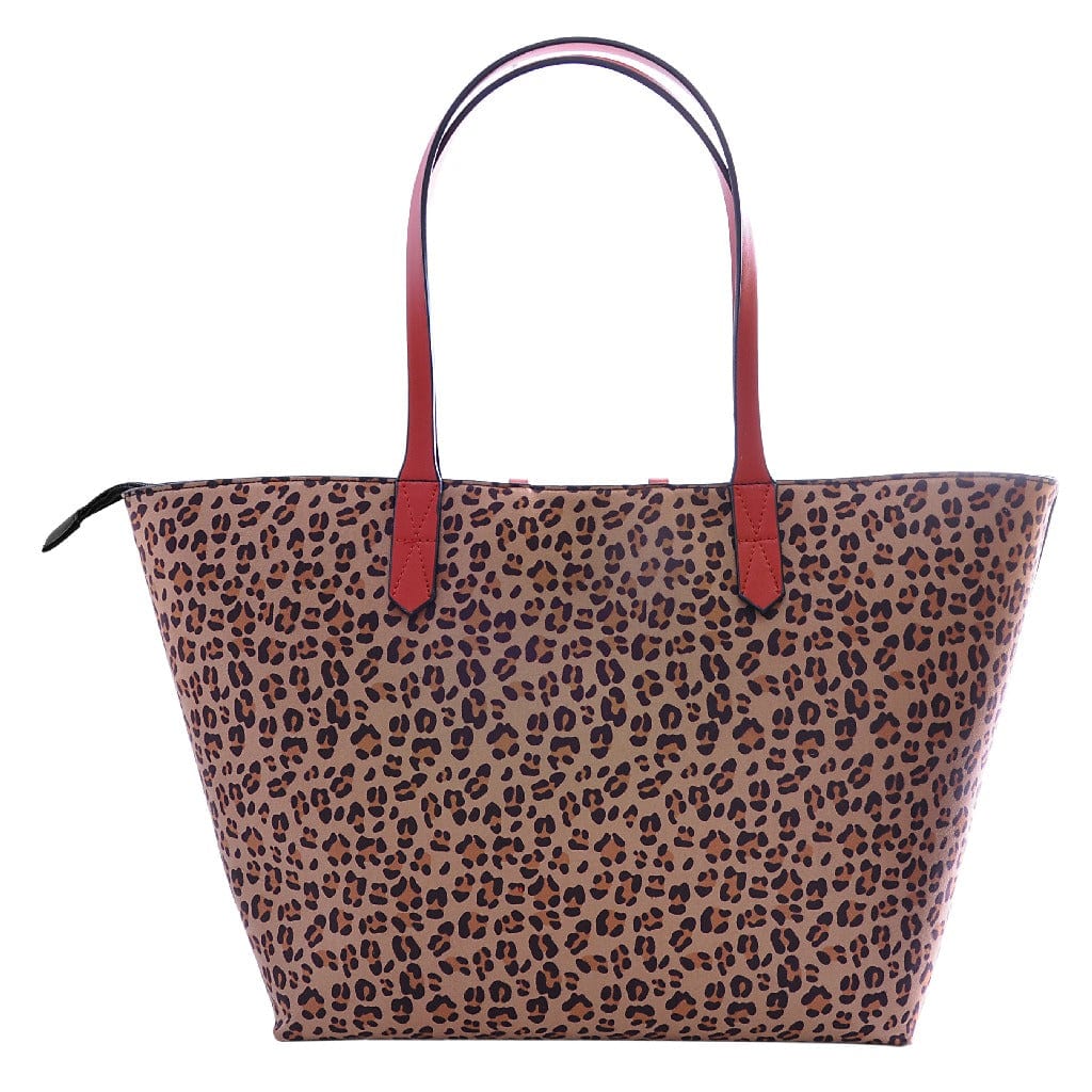 TUK Shoes Stud Tassel Tote Bag Red Leopard Microfiber