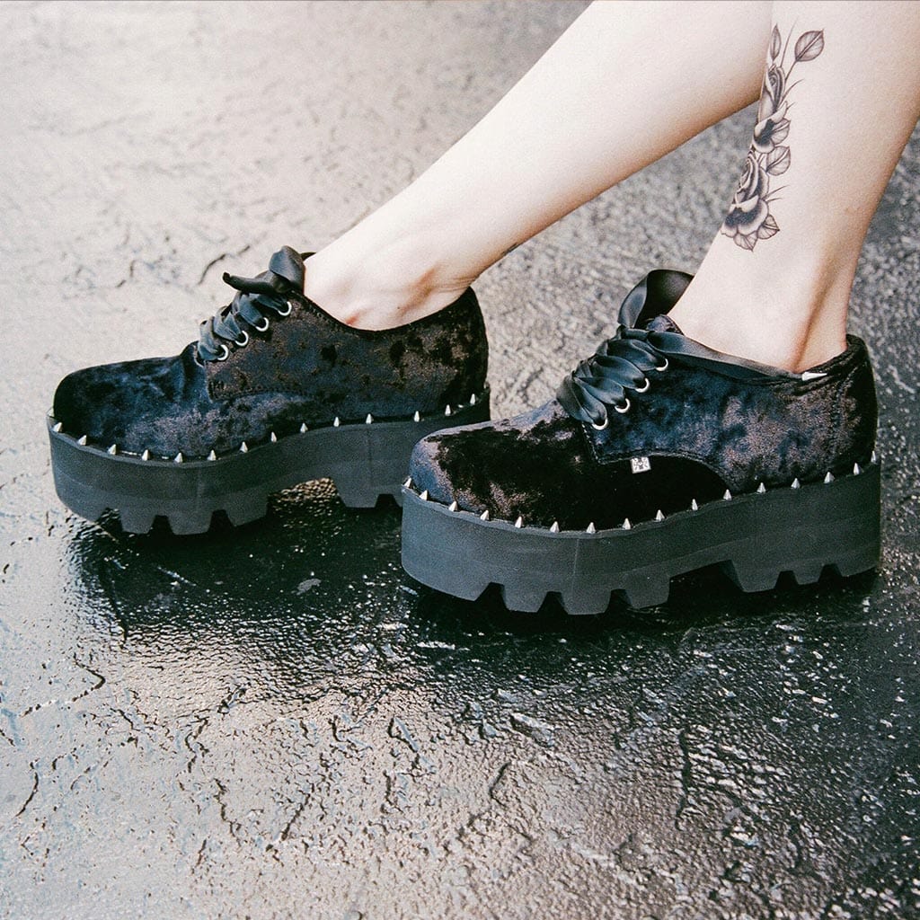 TUK Shoes Dino Lug Spiky Stacked Sole Black Velvet