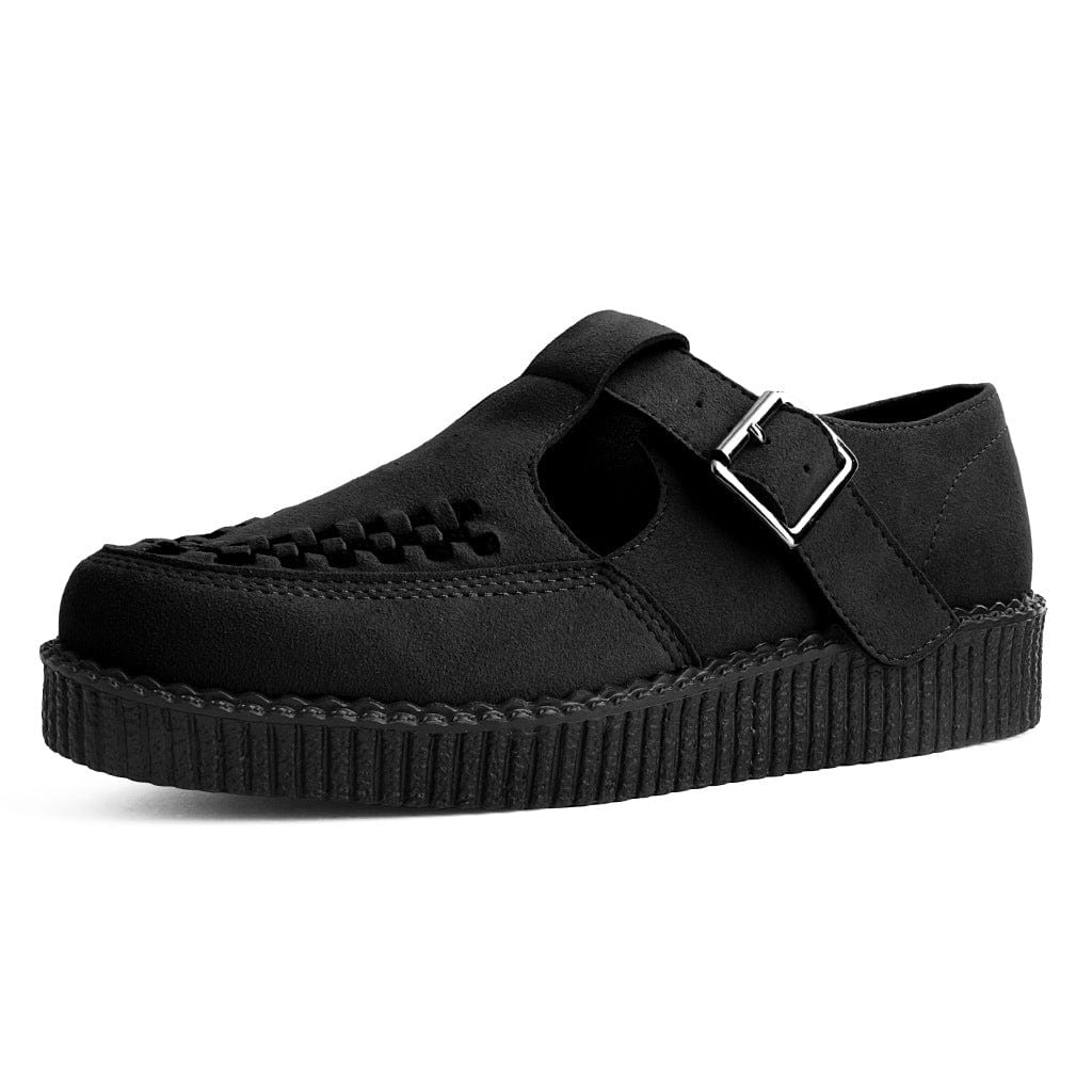 TUK Shoes Viva Flex T-Bar Sandal Black Vegan Suede