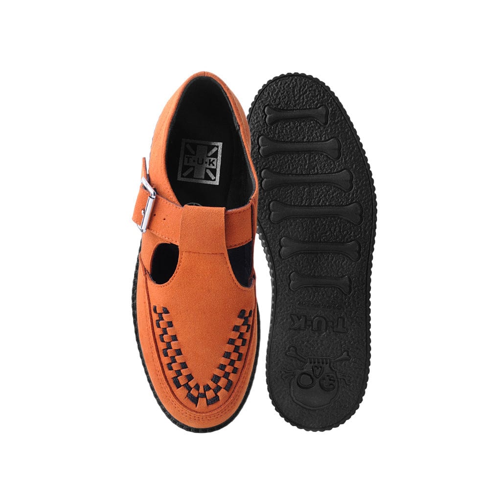 TUK Shoes Viva Flex T-Bar Sandal Bunt Orange Vegan Suede