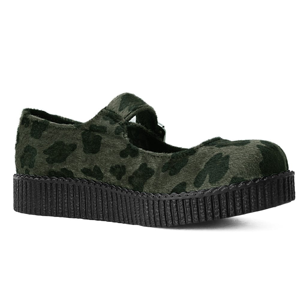 TUK Shoes Viva Flex Mary Jane Olive Leopard Faux Fur