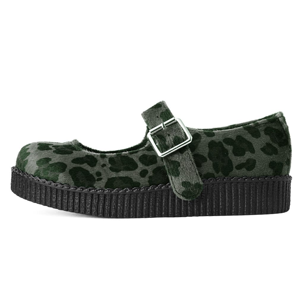 TUK Shoes Viva Flex Mary Jane Olive Leopard Faux Fur