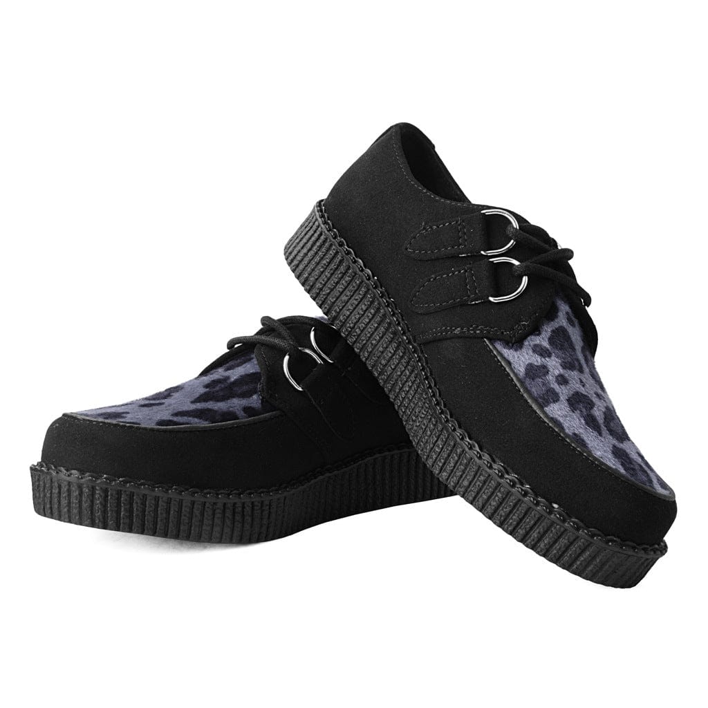 TUK Shoes Viva Flex Round Toe Creeper Black & Grey Leopard Suede