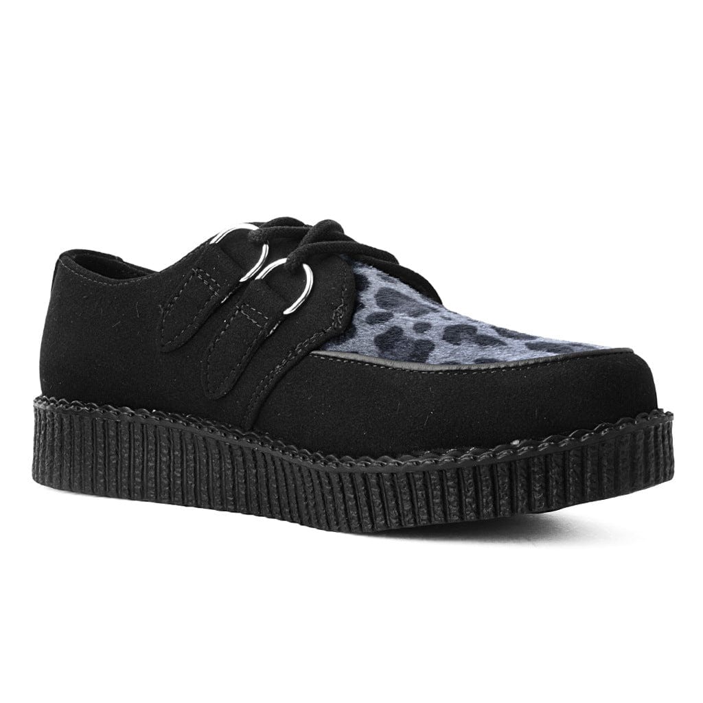 TUK Shoes Viva Flex Round Toe Creeper Black & Grey Leopard Suede