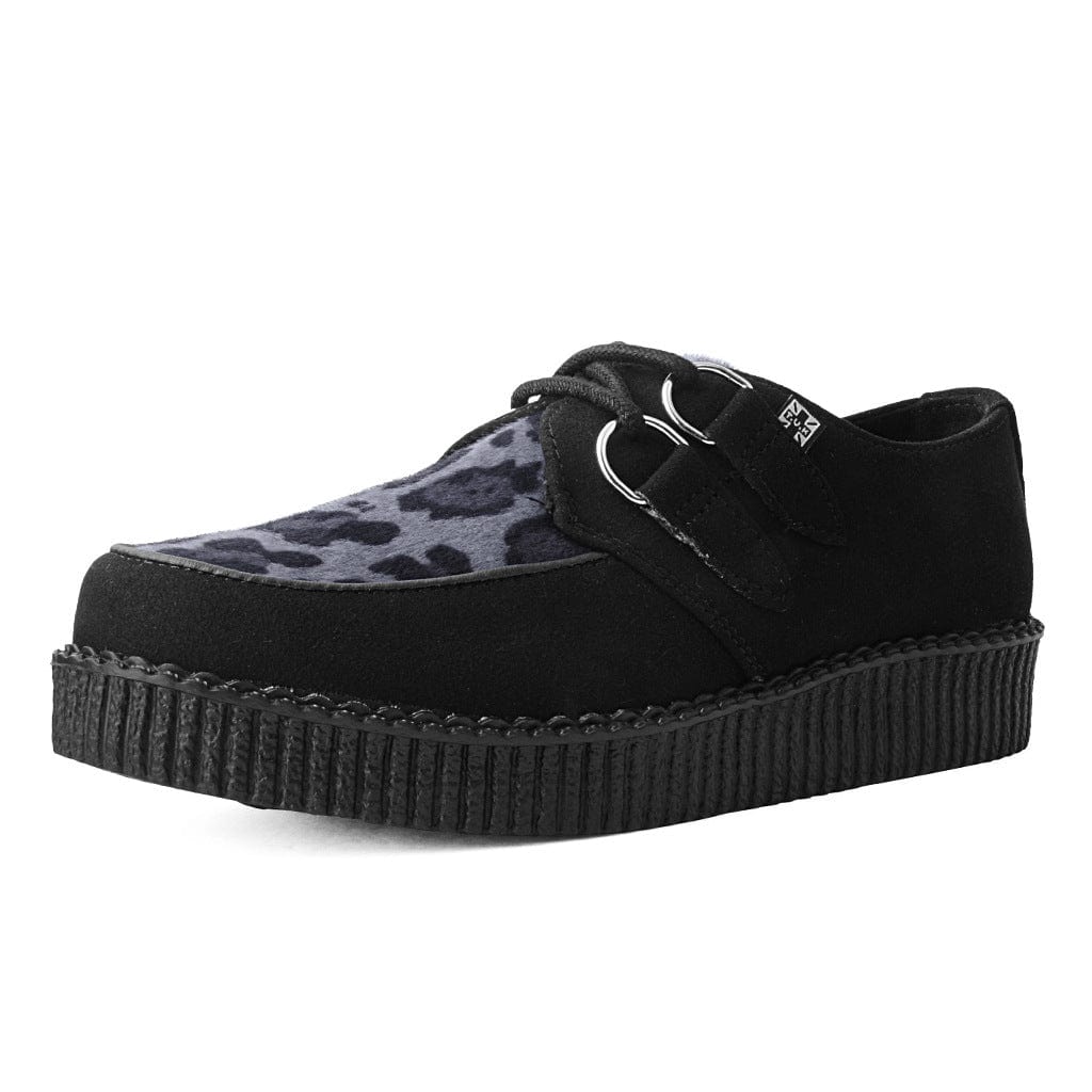 TUK Shoes Viva Flex Round Toe Creeper Black & Grey Leopard Suede