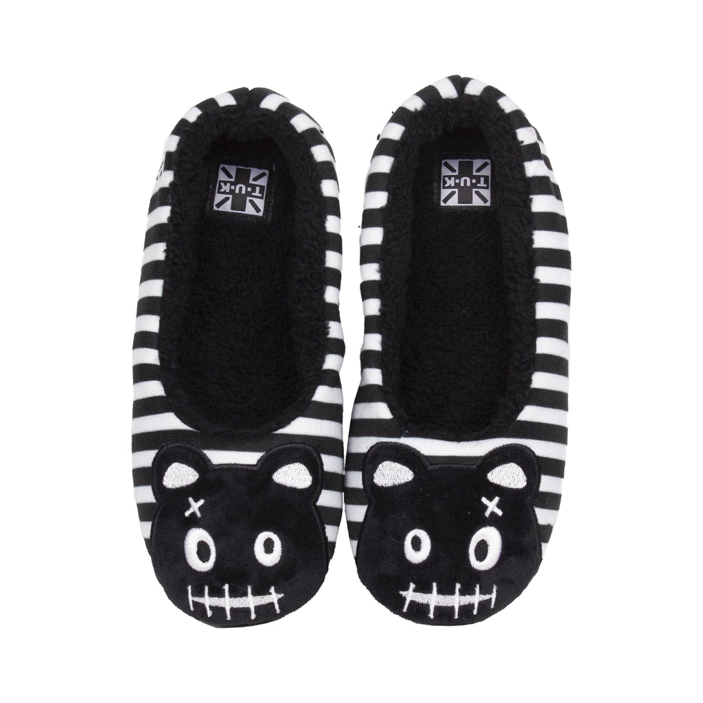 TUK Shoes Slipper Black & White Stripe Punk Teddy