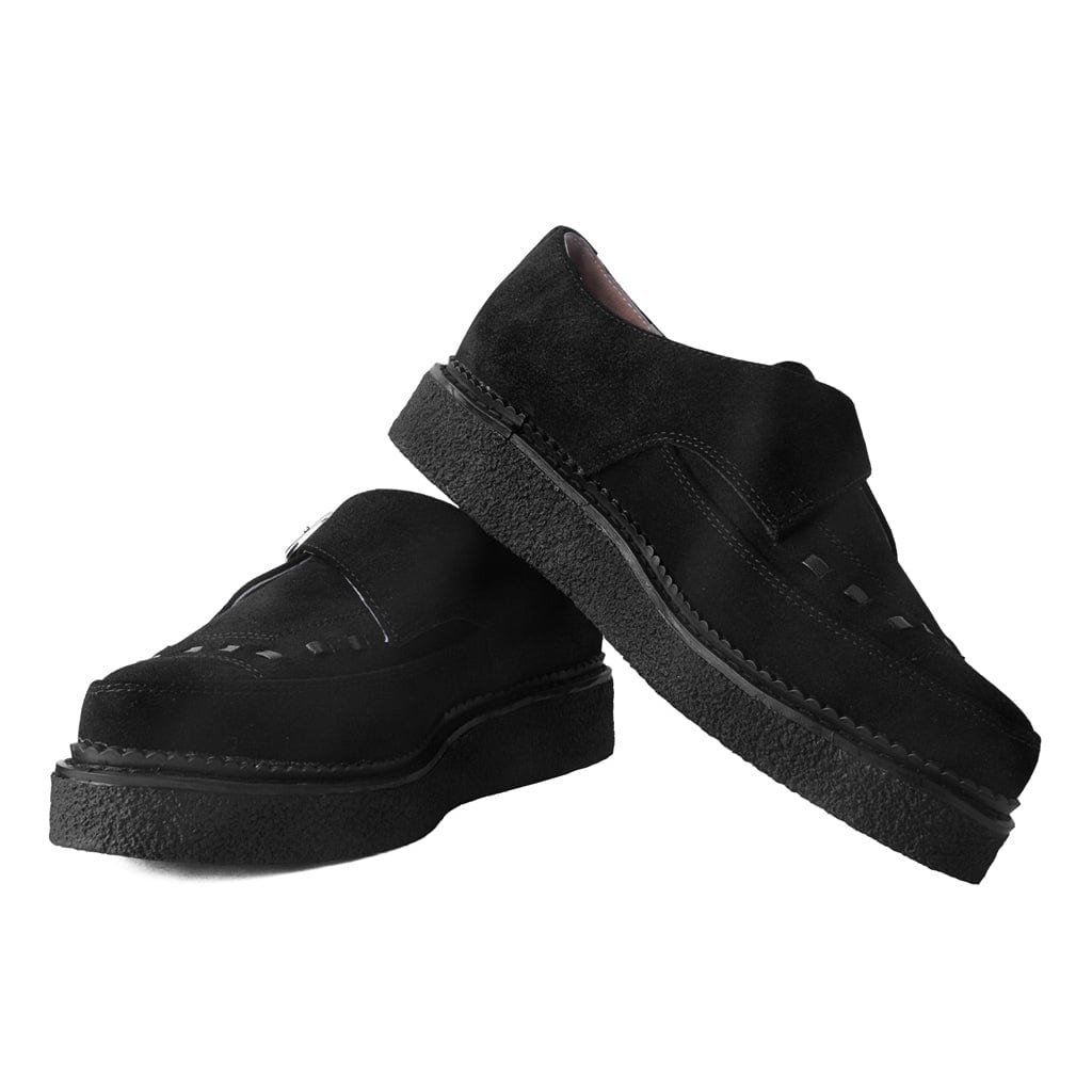 TUK Shoes 1970 Original Pointed Creeper Black Suede & Monk Buckle