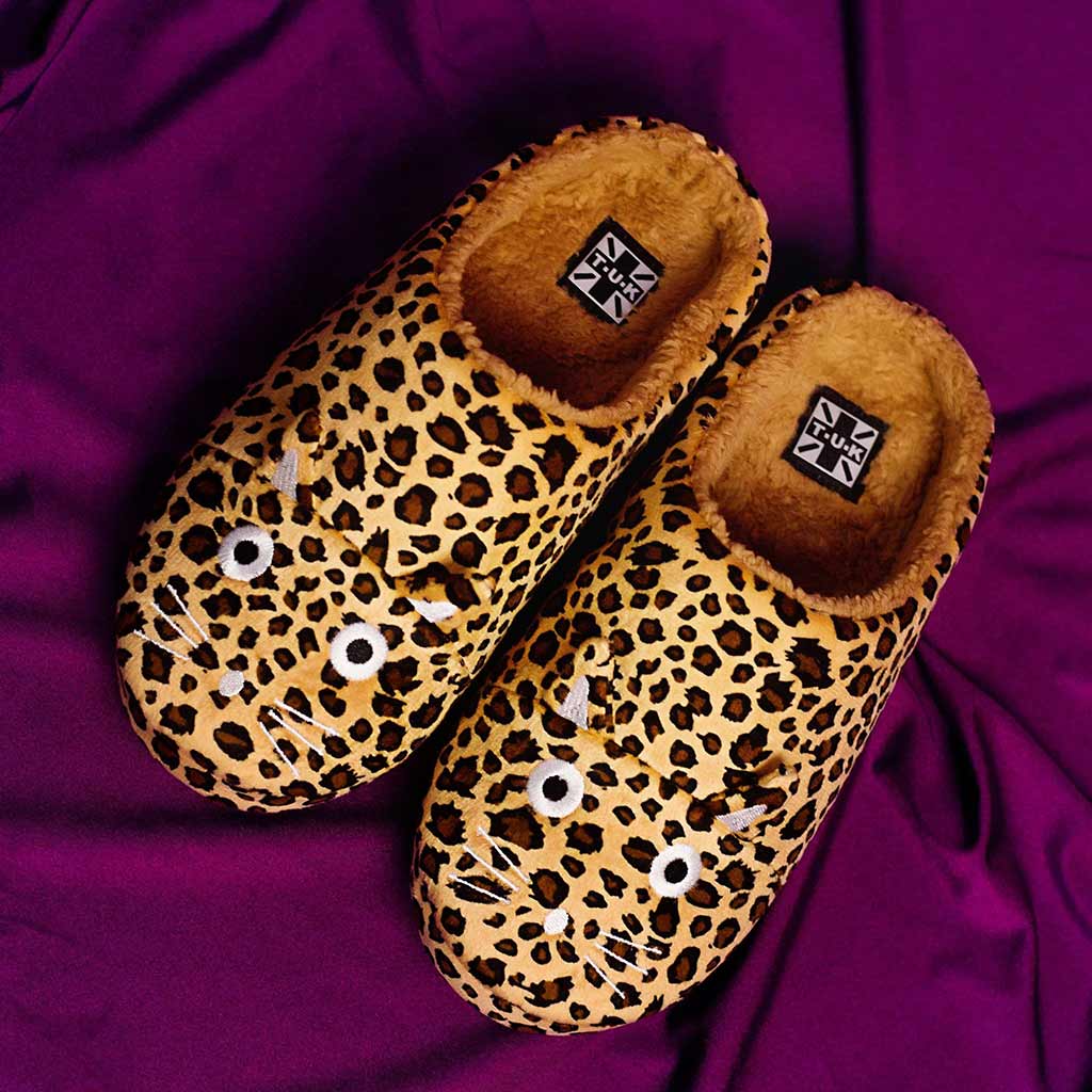 TUK Shoes Slipper Leopard Kitty Faux Fur