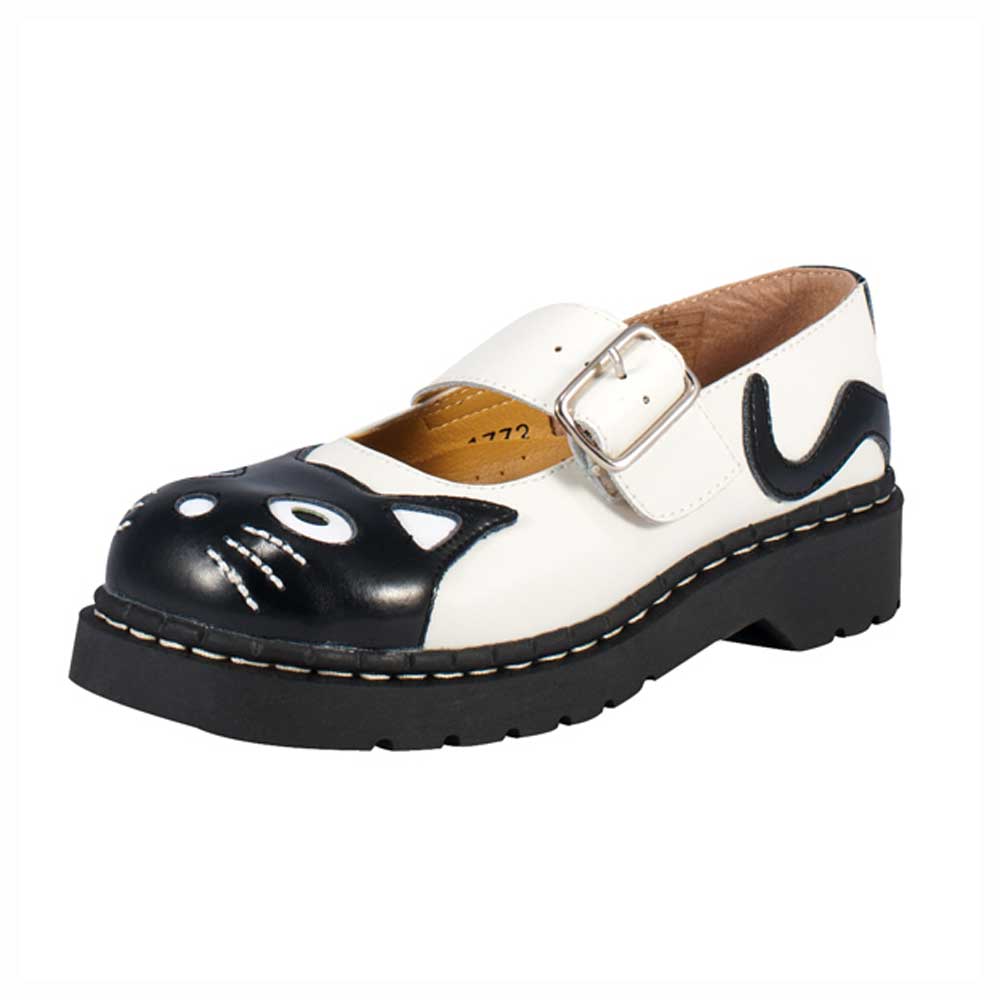 TUK Shoes Anarchic Mary Jane Kitty Black & White Leather