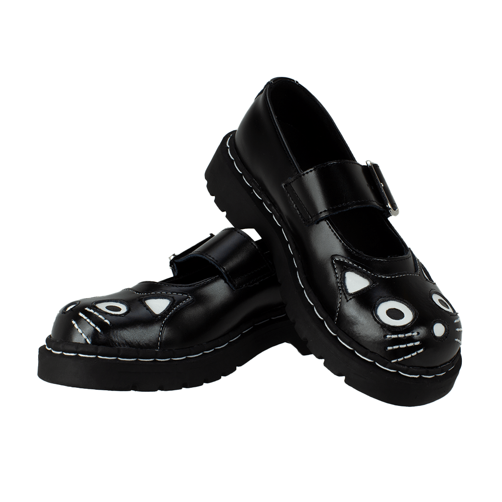 Black Leather Kitty Anarchic Mary Janes T.U.K Shoes T.U.K