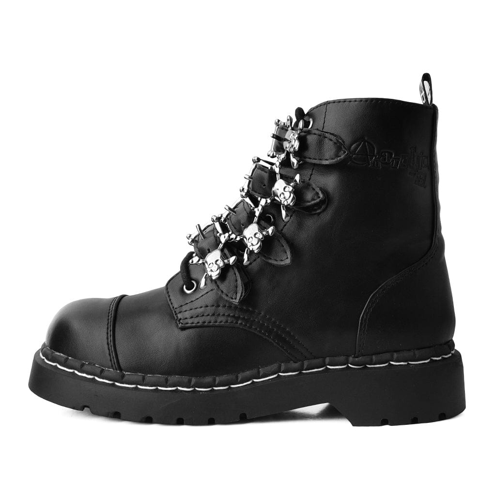 TUK Shoes Anarchic Skull Buckle Boot Black Vegan Faux Leather