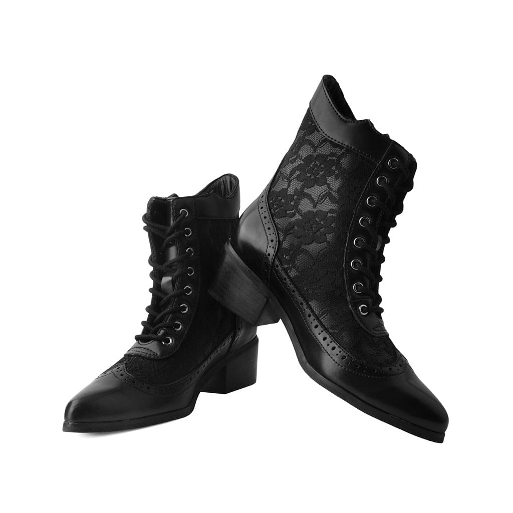 TUK Shoes Anarchic Pointed Cuban Heel Victorian Lace Black Vegan Leather