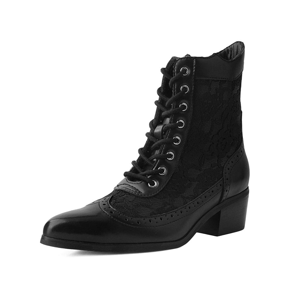 TUK Shoes Anarchic Pointed Cuban Heel Victorian Lace Black Vegan Leather