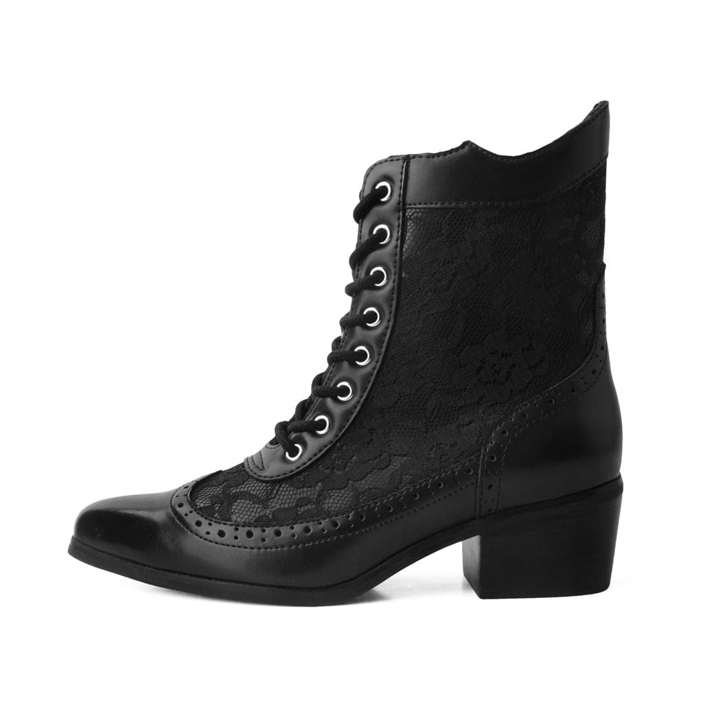 TUK Shoes Anarchic Pointed Cuban Heel Victorian Lace Black Vegan Leather