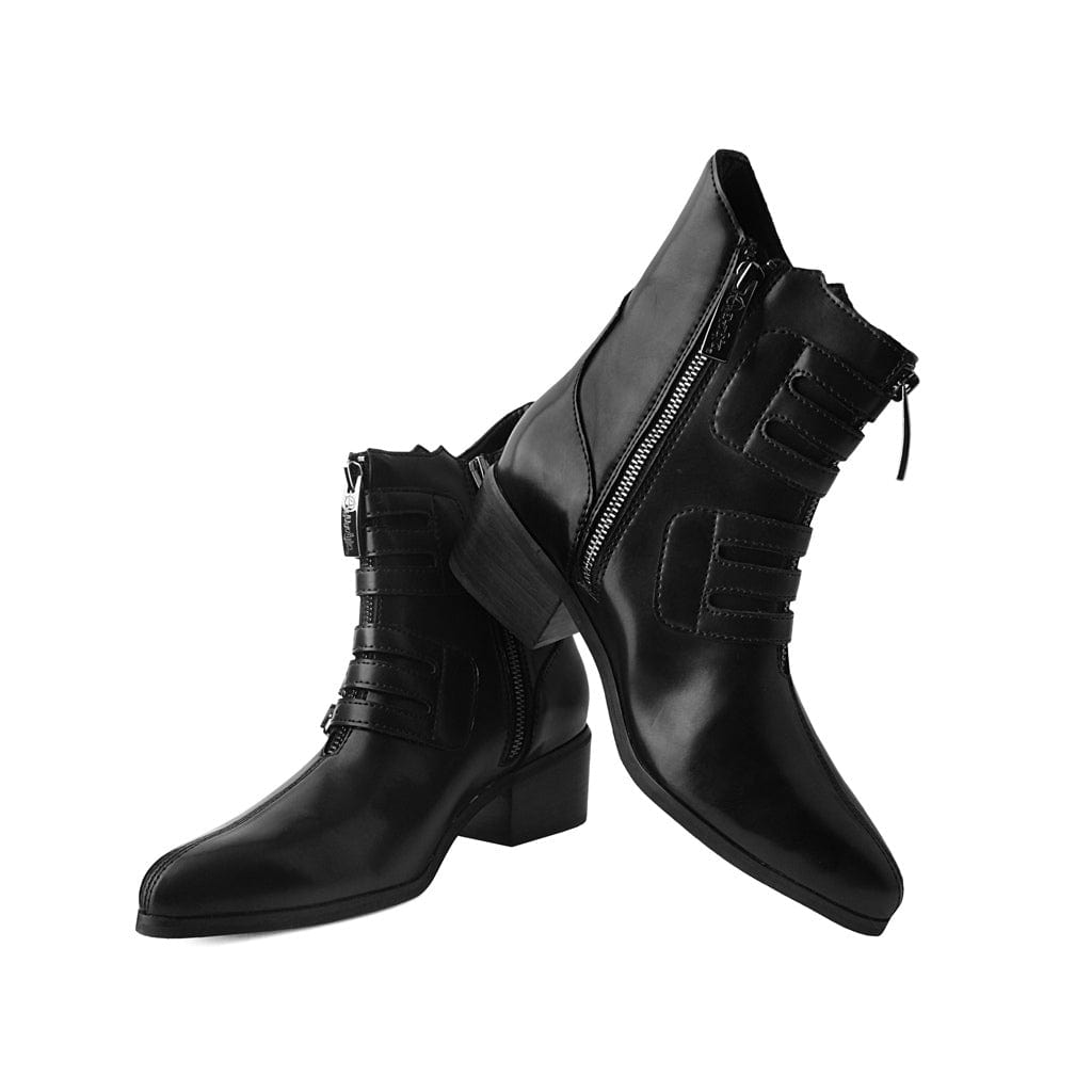 TUK Shoes Anarchic Pointed Cuban Heel Boot Black Vegan Leather