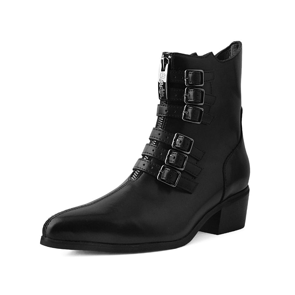 TUK Shoes Anarchic Pointed Cuban Heel Boot Black Vegan Leather