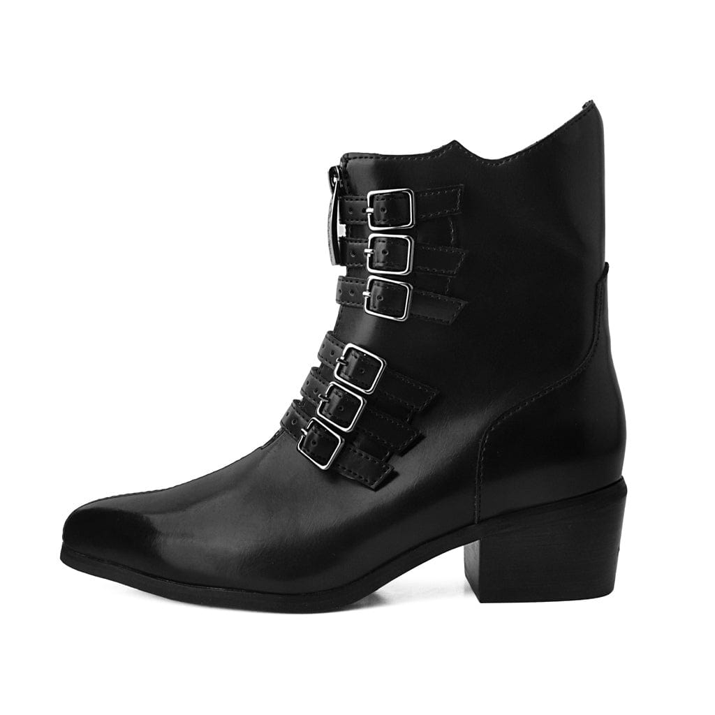 TUK Shoes Anarchic Pointed Cuban Heel Boot Black Vegan Leather