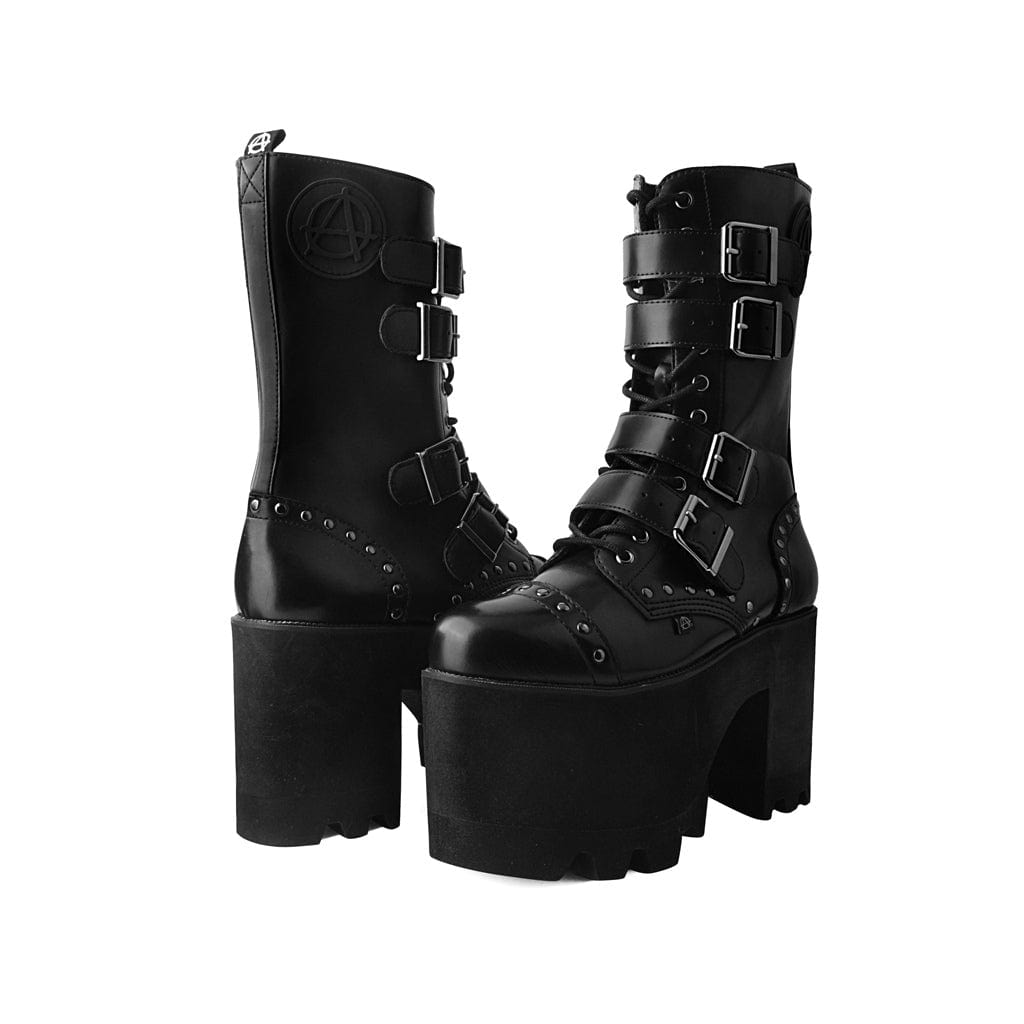 TUK Shoes Anarchic Moto Big Buckle Boot Black Vegan Leather