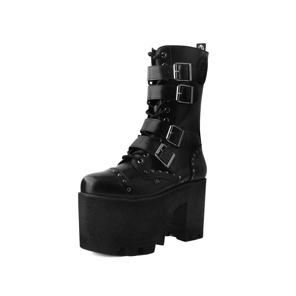 TUK Shoes Anarchic Moto Big Buckle Boot Black Vegan Leather