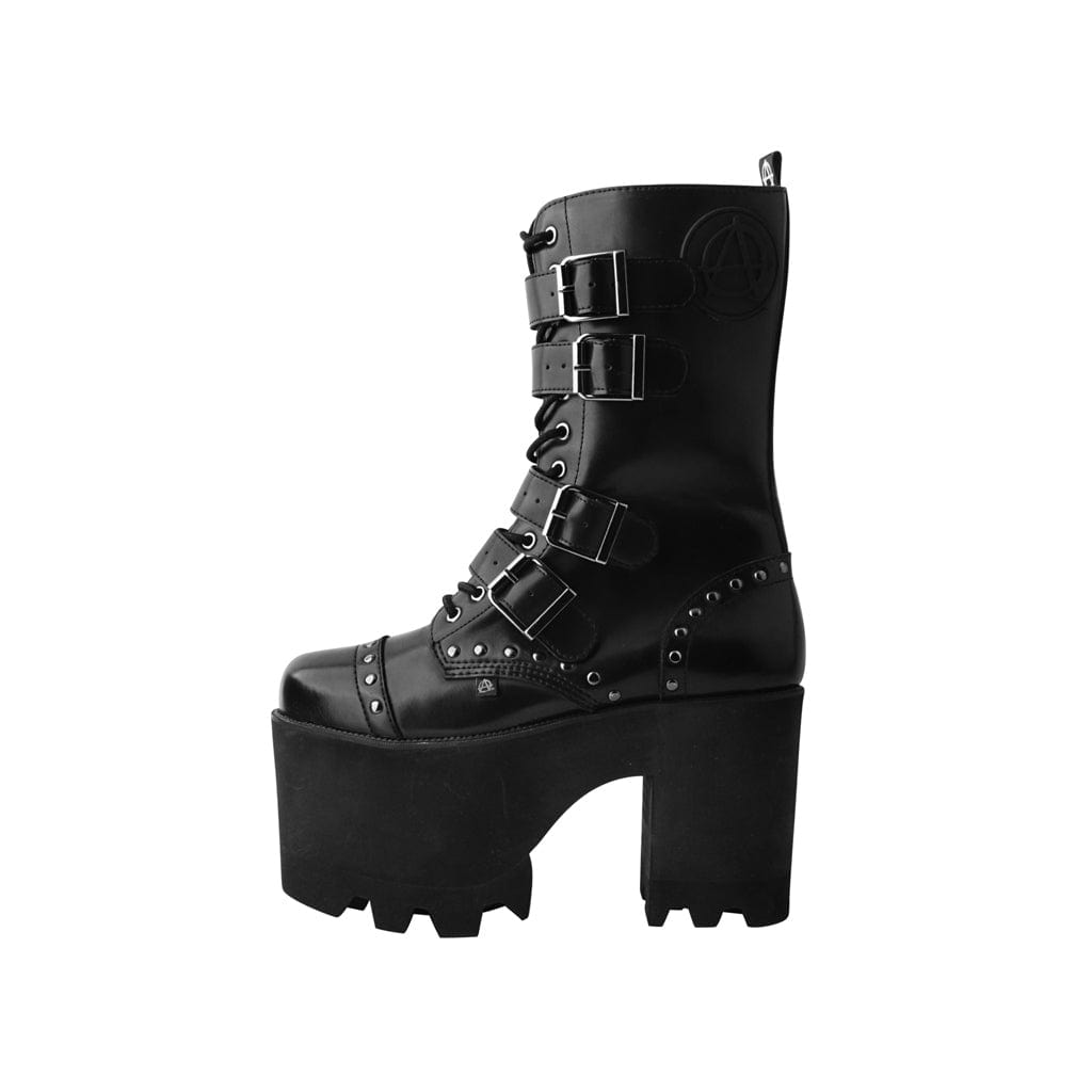 TUK Shoes Anarchic Moto Big Buckle Boot Black Vegan Leather