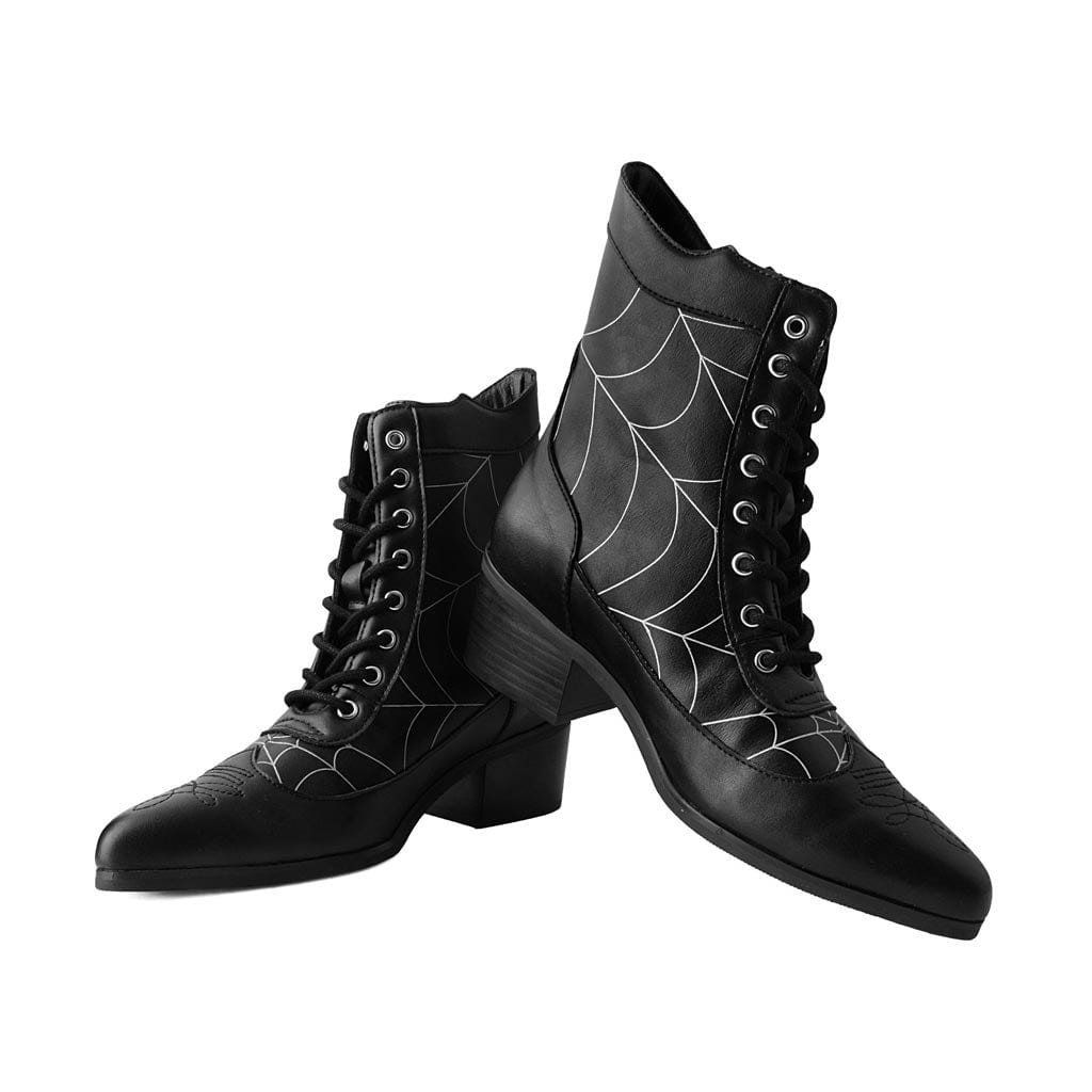 TUK Shoes Anarchic Pointed Cuban Heel Boot Black Web Vegan Leather