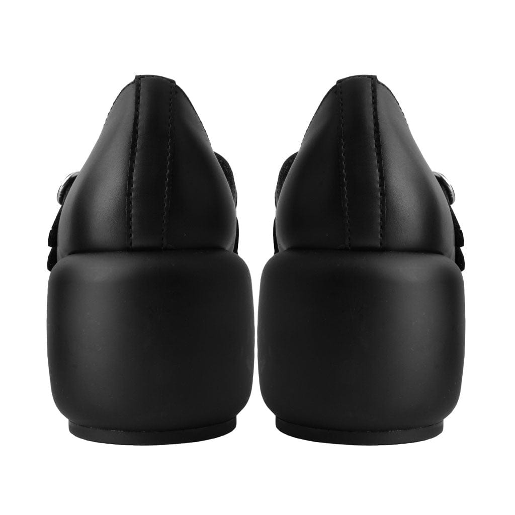 TUK Shoes Bubble Heal 3-Strap Mary Janes Black Vegan Leather