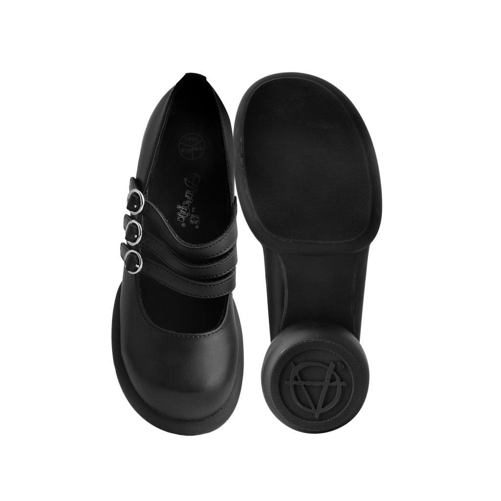 TUK Shoes Bubble Heal 3-Strap Mary Janes Black Vegan Leather