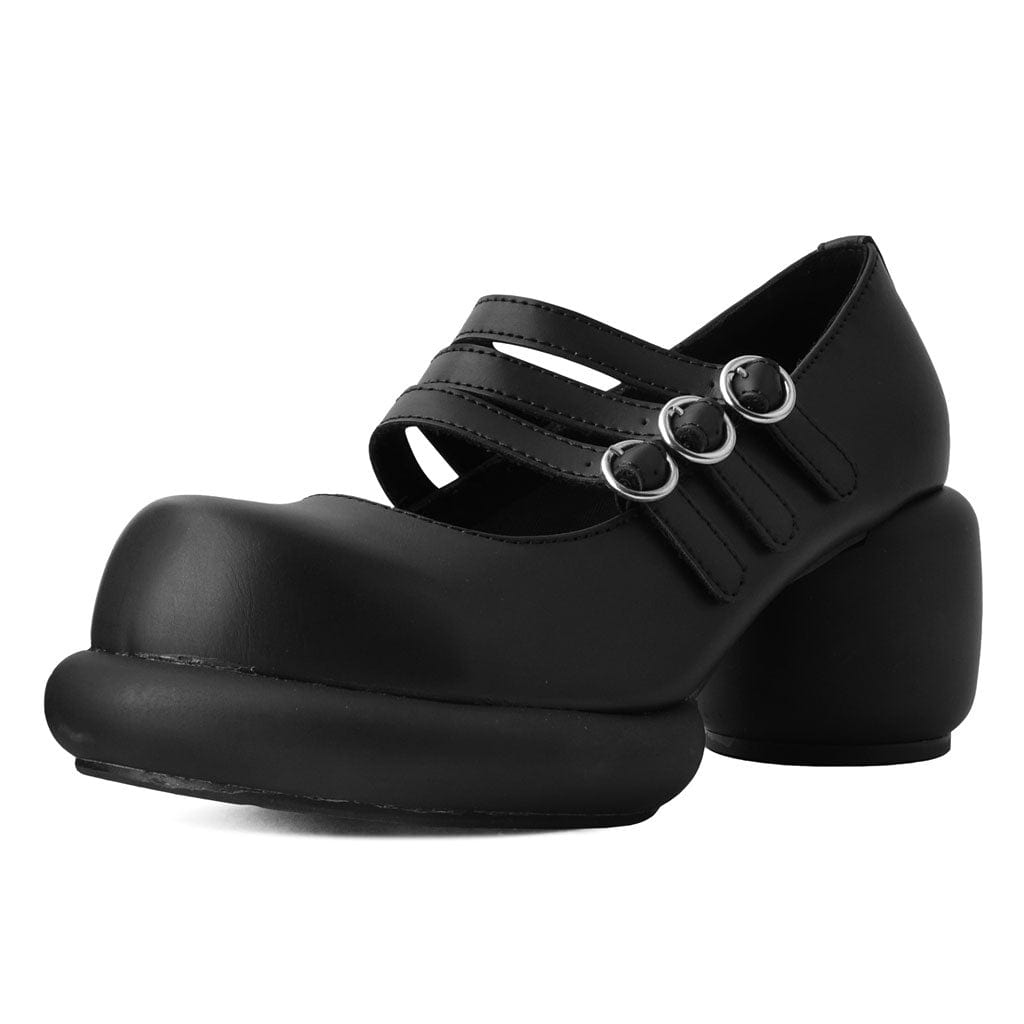 TUK Shoes Bubble Heal 3-Strap Mary Janes Black Vegan Leather