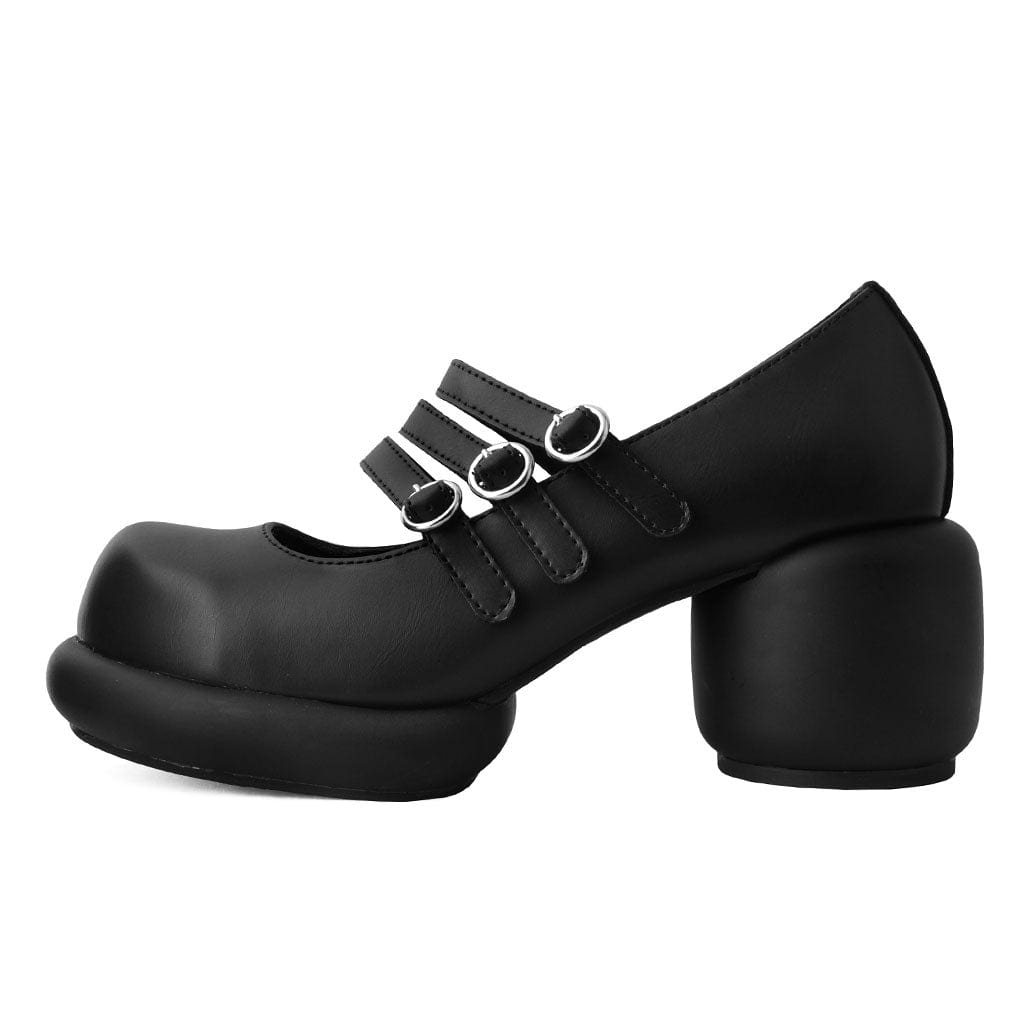 TUK Shoes Bubble Heal 3-Strap Mary Janes Black Vegan Leather